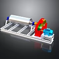 Industrial Roller Equipment With Silver Roller Red Gear Green Components And White Metal Frame