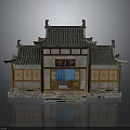 Traditional Chinese Architecture Featuring Green Tiled Roof Carved Wooden Structure Plaque and Steps