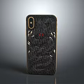 Luxury Phone Case With Crocodile Texture Golden Border Red Accents And Metal Decorations