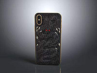 Luxury Phone Case With Crocodile Texture Golden Border Red Accents And Metal Decorations 3d model
