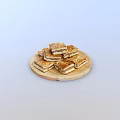 Delicious Stacked Square Pastry Pieces on Round Wooden Plate with Light Background