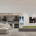 Smart Kitchen Products Store Featuring Display Cabinets Range Hoods And Seating Area 3d model