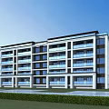 Modern Multi Storey Residential Building With Glass Balconies White Dark Facade And Green Lawn Surroundings