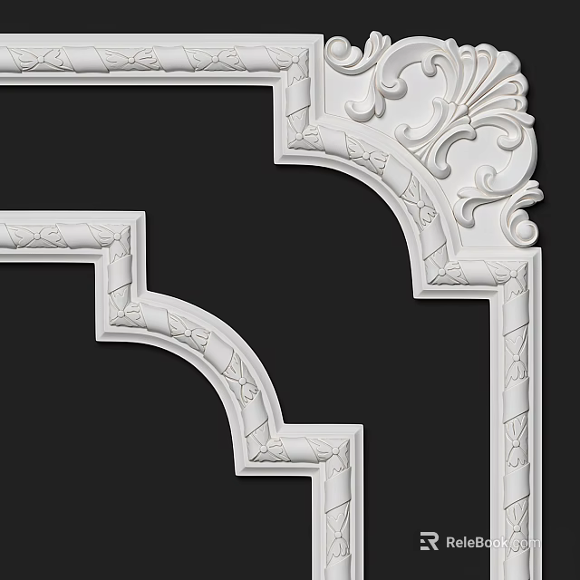 White Decorative Border Featuring Intricate Carvings And Curved Design For Home Decor 3d model 