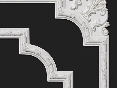 White Decorative Border Featuring Intricate Carvings And Curved Design For Home Decor 3d model