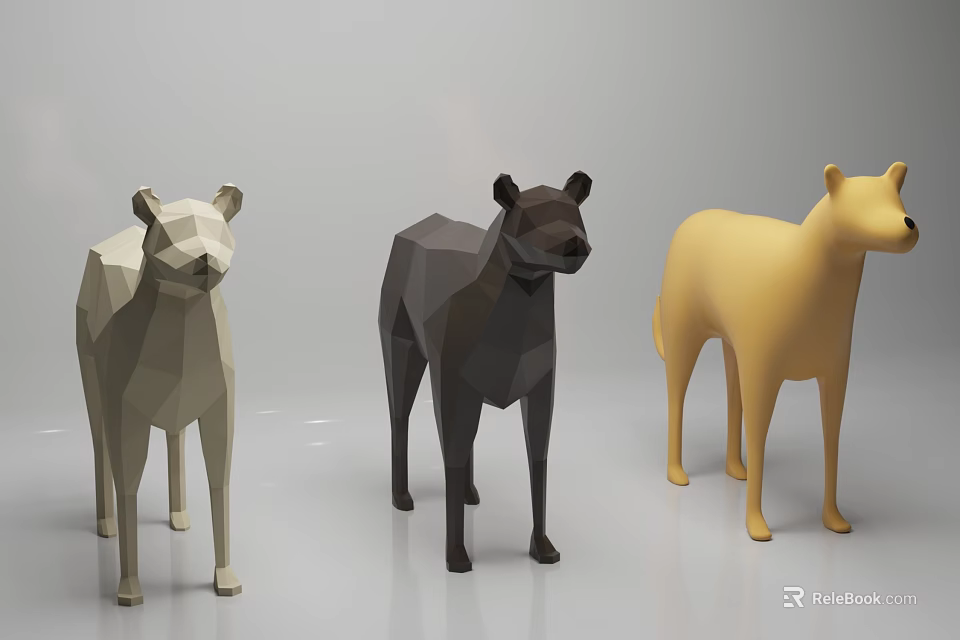 Low Poly Style Reptile Models in White Dark Gray and Yellow Color Variations 3d model 