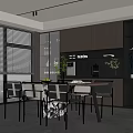 Modern Restaurant Open Space Design With Dining Table Chairs And Large Windows 3d model