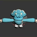 Game Anime Character With Blue Hair Transparent Coat White Pink Outfit Extended Arms