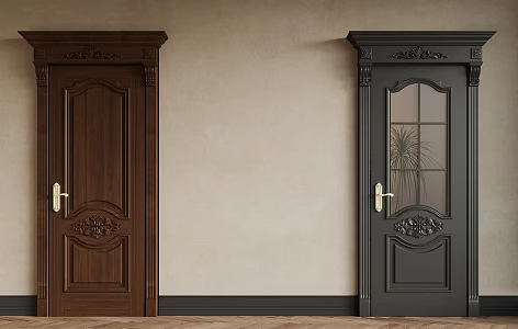 French Middle Style Door Single Door Interior Door Hollow Glass Door 3d model