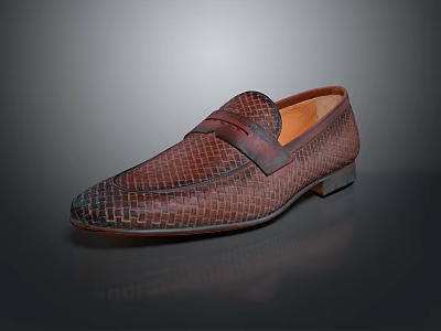 Stylish Brown Snakeskin Texture Leather Loafers With Elegant Design And Smooth Sole 3d model