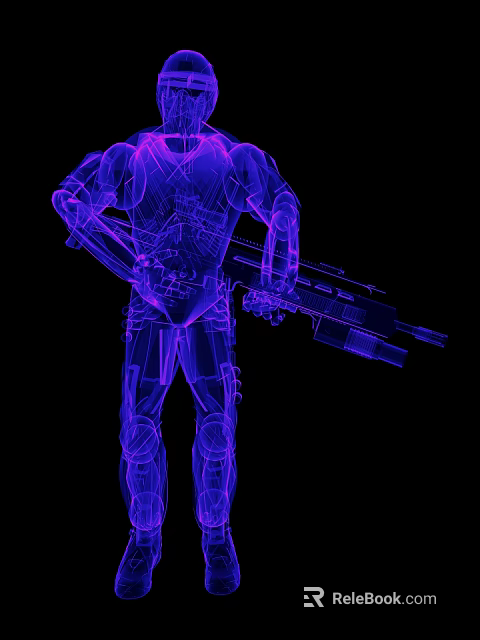 Futuristic Purple 3D Wireframe Game And Movie Character Holding Sniper Rifle 3d model 