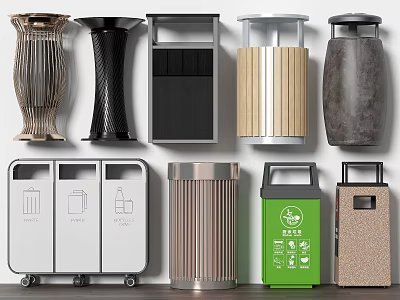Variety Of Public Facility Trash Bins Designs 3d model