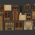 Vintage Home Furniture Collection Including Cabinets Tables Chairs Bed Chandelier Fireplace And Decorative Items