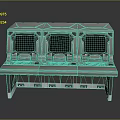 Grey Metal Control Consoles with Three Screens Buttons and Keyboards in Long Strip Design