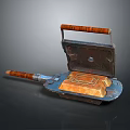Vintage Metal Clothes Iron With Wooden Handle And Open Lid Design