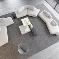 Modern White Sofa Coffee Table Set with Gray Rug and Scenic View 3d model