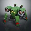 Green Mechanical Creature Robot With Spider Like Design Multiple Legs And Yellow Lights 3d model