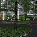 Elegant Pergola in Community Park with Lush Trees Seating and People Relaxing