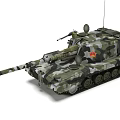 Modern Military Green Brown Camouflage Tank With Long Cannon Tracks Antennas And Armored Body