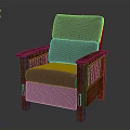Traditional Wooden Armchair with Brown Leather Upholstered Seat and Backrest Comfortable Living Room Furniture Piece
