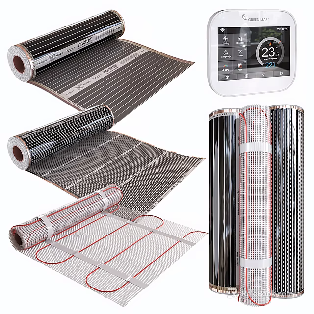 Various Electric Floor Heating Mats And Digital Thermostat For Home Daily Heating 3d model 