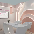 Modern Live Stream Studio With Pink White Decor Curved Backdrop White Table Chairs And Camera 3d model