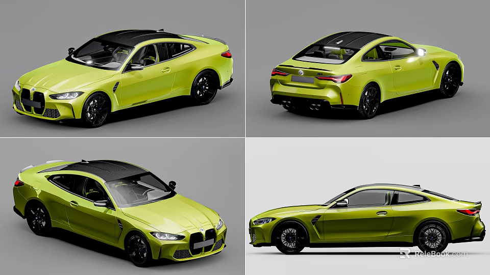 Yellow Two Door Sports Coupe With Black Roof And Sporty Exterior Design 3d model 