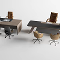 Modern Office Desk With Wooden Top Gray Frame Ergonomic Chairs And Computer Monitors