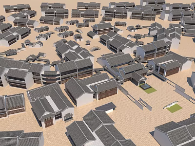 Ancient Traditional Architecture With Grey Roof Tiles And Courtyard Layout Design 3d model