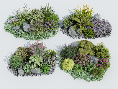 Flowers and flowers combination shrub landscape green plants flowers outdoor flowers greening flower plant combination 3d model