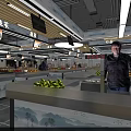 Spacious Modern Supermarket Interior With Fresh Fruits Vegetables And Shopping Customers
