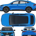 Blue Sporty SUV Car With Sleek Modern Design Front Rear Views And Exterior Details