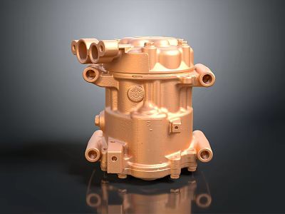 Industrial Equipment Copper Colored Mechanical Component Featuring Multiple Ports And Solid Metal Structure 3d model