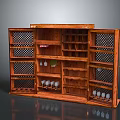 Wooden Wine Cabinet With Lattice Doors Multiple Shelves And Wine Glasses Storage