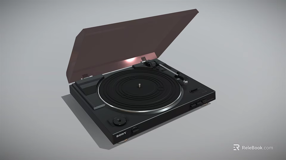 Modern Vinyl Record Player Audio Device With Open Lid And Turntable Design 3d model 
