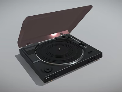 Modern Vinyl Record Player Audio Device With Open Lid And Turntable Design 3d model
