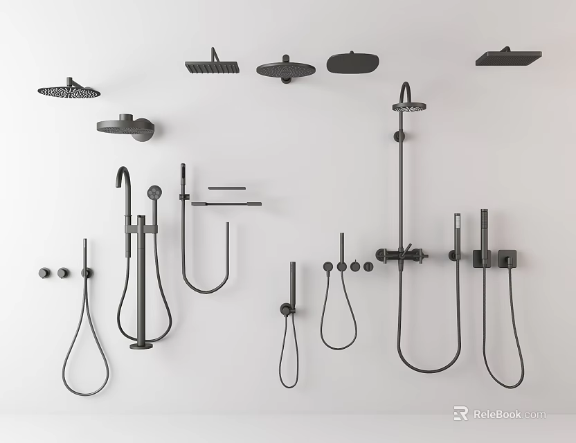 Modern Shower Heads Collection Featuring Various Types And Stylish Design Elements 3d model