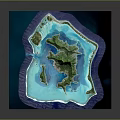 Cartoon Style Island Scene With Blue Ocean And Green Land Details