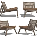 Modern Minimalist Leisure Chair With Light Wood Frame And Brown Woven Seat Design