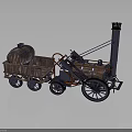 Vintage Steam Train With Wooden Cart Barrel Metal Engine Wheels And Chimney