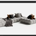 Modern Sectional Sofa With Modular Design Gray Upholstery Pillows And Blanket 3d model