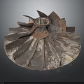 Rusted Industrial Impeller Mechanical Part With Metallic Blades And Rusty Surface