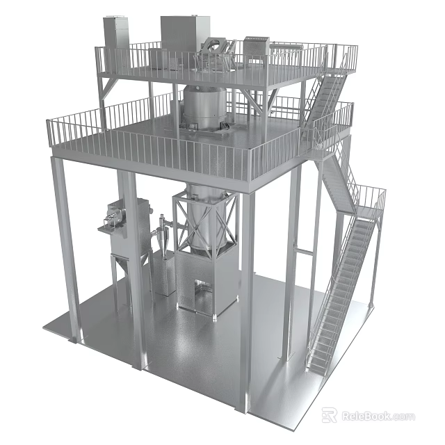 Industrial Equipment Structure With Metal Platform And Stairs 3d model 