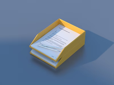 Yellow Desktop Storage Box With Papers And Pens For Organizing Office Supplies 3d model