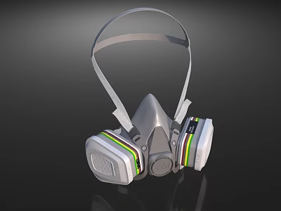 Professional Firefighting Gas Mask With Adjustable Head Straps And Filter Canisters Featuring Green Yellow Stripes 3d model