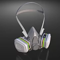 Professional Firefighting Gas Mask With Adjustable Head Straps And Filter Canisters Featuring Green Yellow Stripes