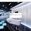 Modern Exhibition Hall With Large Digital Screens Interactive Display Stands And Information Charts