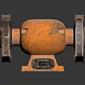 Orange Bench Grinder With Two Grinding Wheels And Base Control Panel 3d model