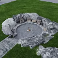 Natural Rock Landscape Seat Design With Circular Layout And Cushioned Seats On Green Grass