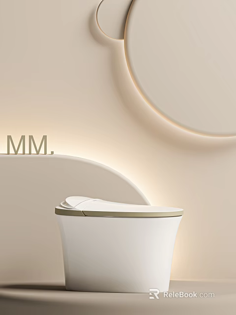 Modern White Toilet With Sleek Design Soft Beige Background And Subtle Lighting 3d model 